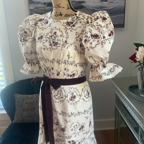 NICOLA BATHIE Antonio Melani Designer floral puff sleeve ivory purple dress  8 - Picture 6 of 15
